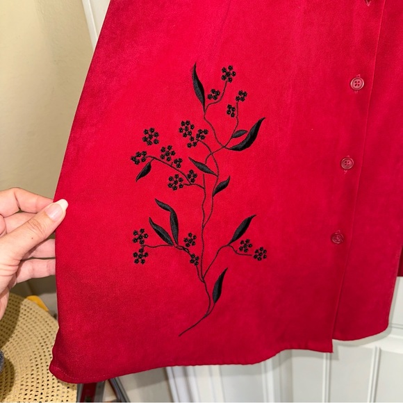 Cascade blue VTG beaded & embroidered red button-down top women L - Picture 5 of 10